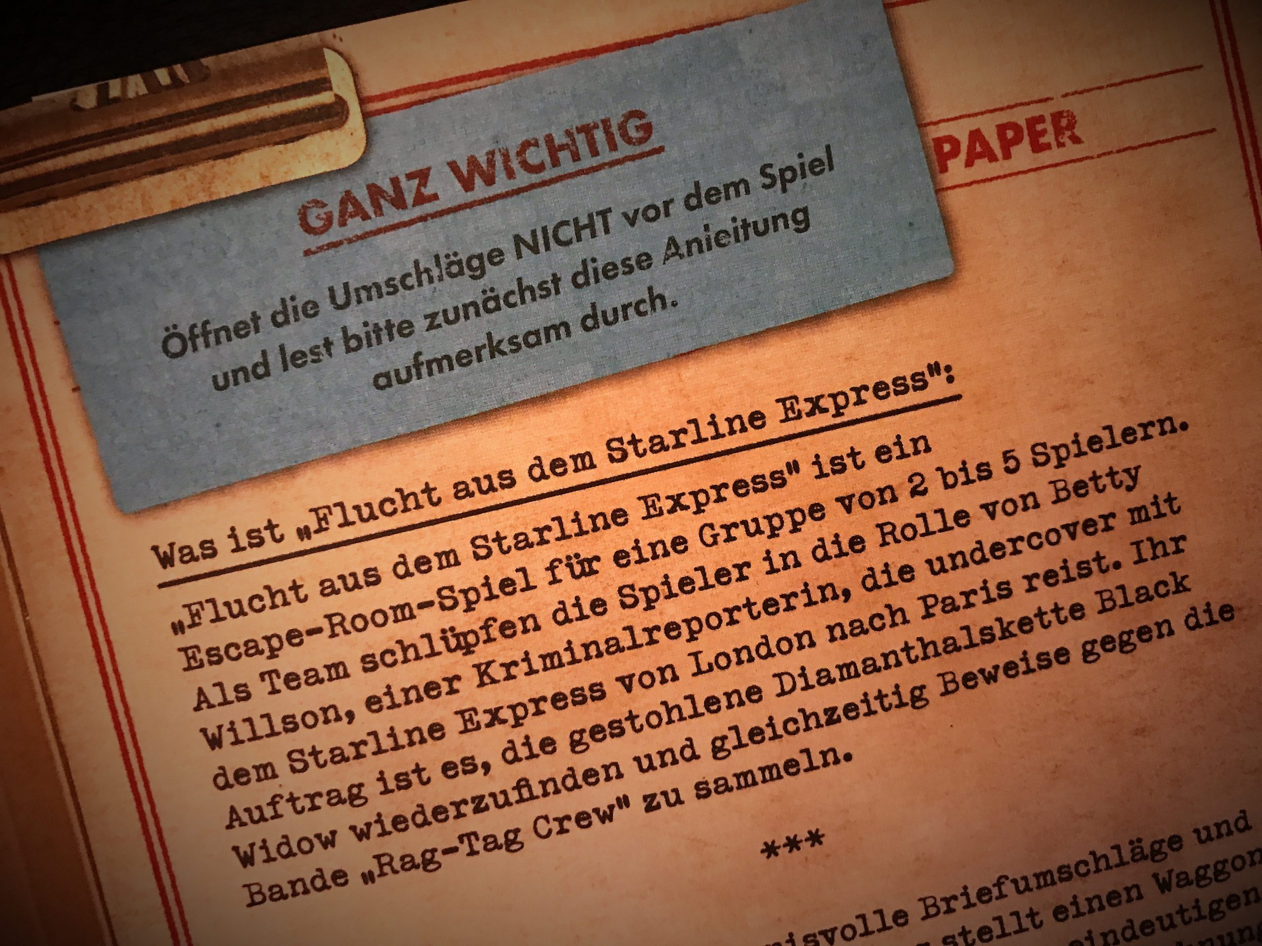 Ein Hinweis fordert uns auf, zuerst die Anleitung genau zu lesen.