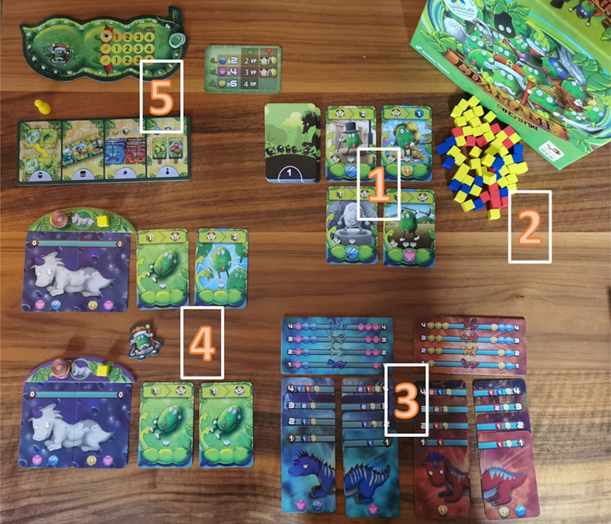 EDAMAME Spielaufbau für 2 Spielende
