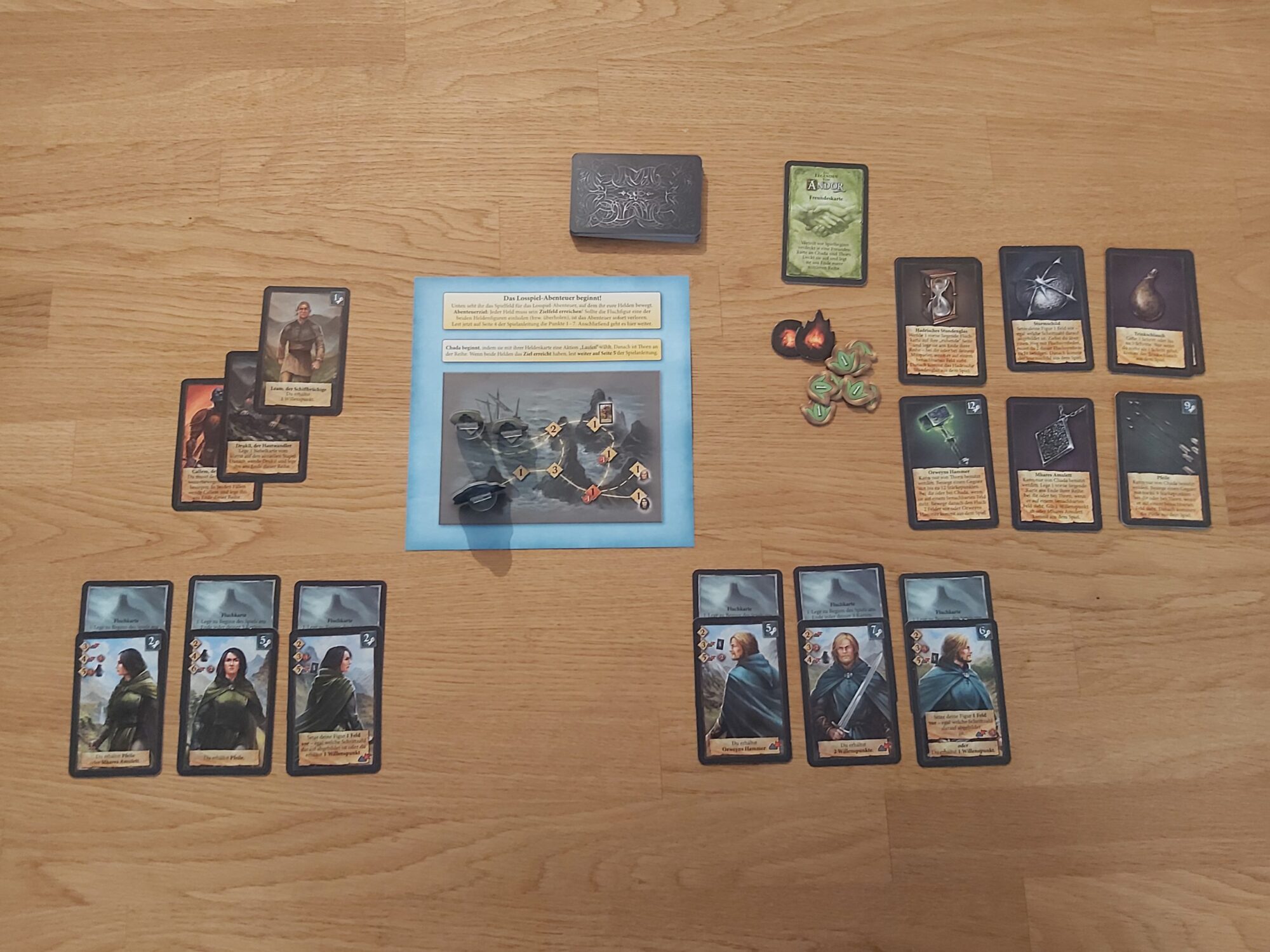 Zu sehen ist der Spielaufbau des Losspiel-Abenteuers.