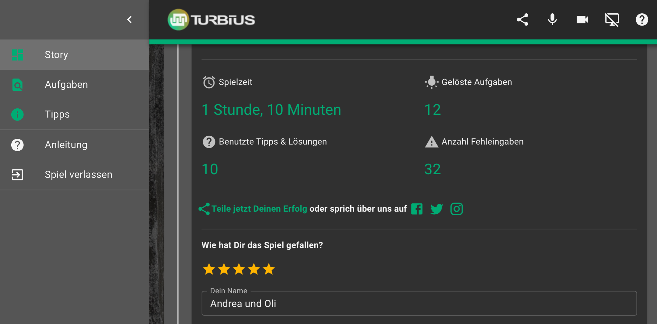 Am Schluss bekommen wir eine Statistik-Übersicht