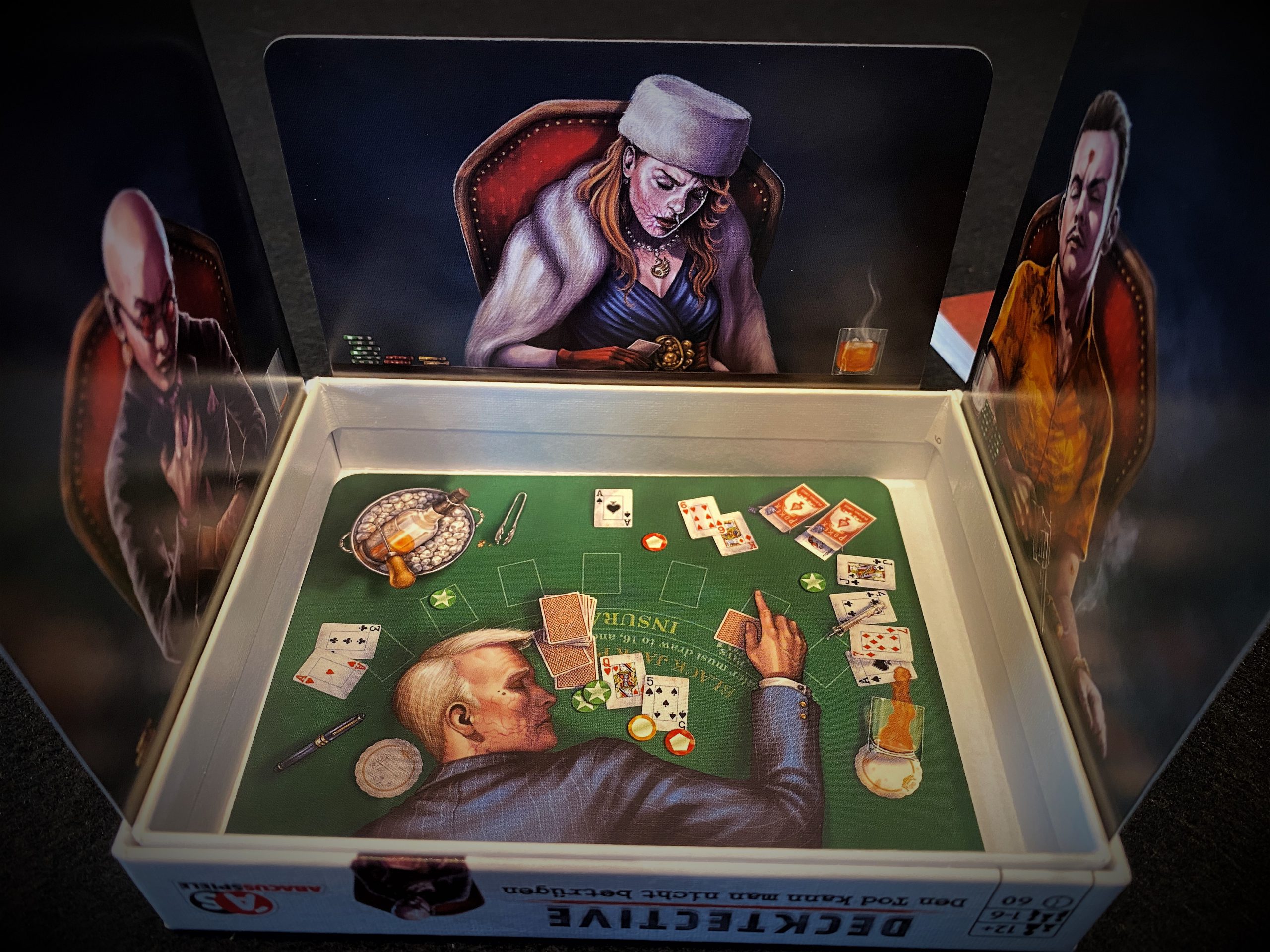 Der 3D-Aufbau zeigt die Bilder der drei toten Gangsterbosse