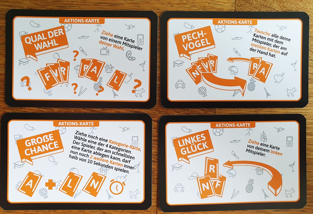 Vier Beispiele für Aktionskarten