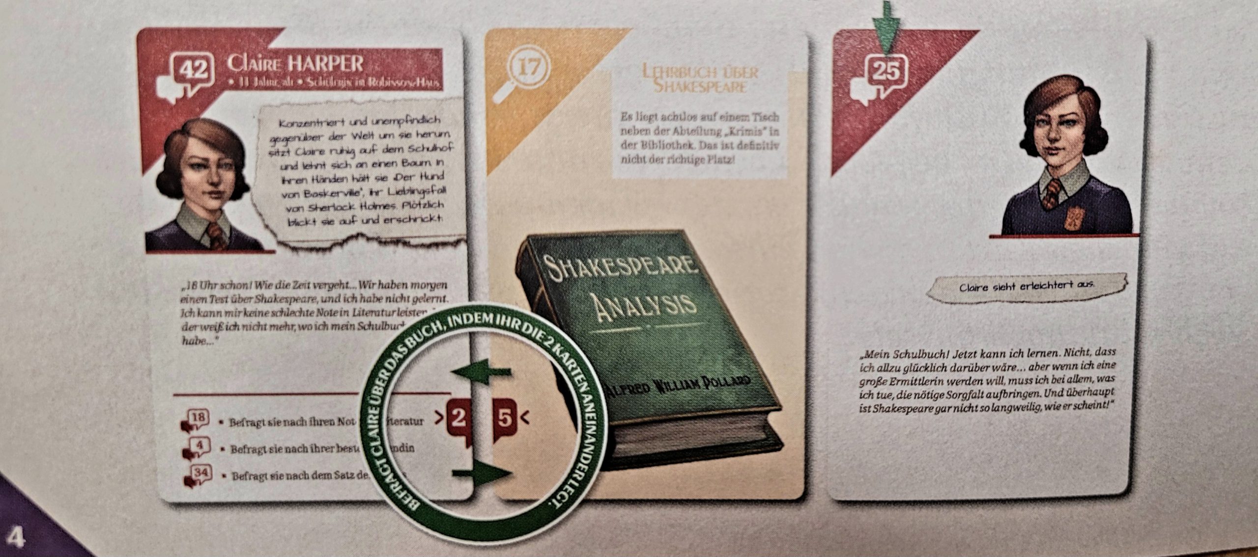 Drei Karten, auf zweien eine passende Markierung am Rand, die sie verbindet