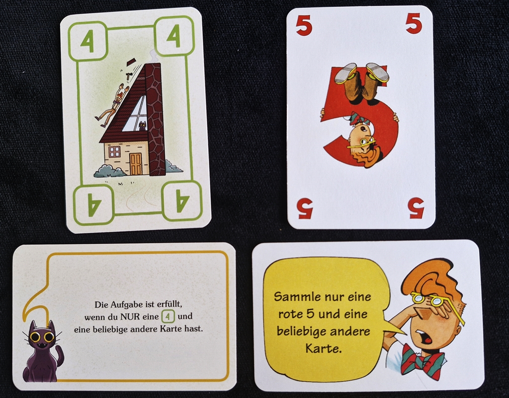 Zwei Zahlenkarten und zwei Aufgabenkarten der alten und der neuen Auflage im Vergleich