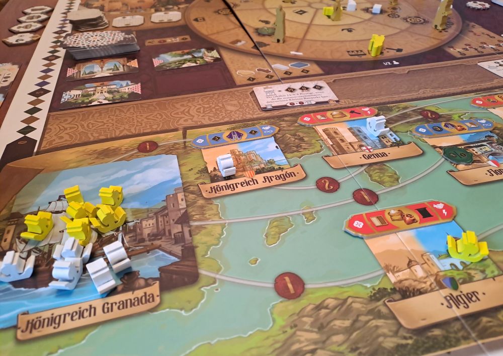 Blick auf den unteren Teil des Spielplans, auf dem sich der Hafen befindet.