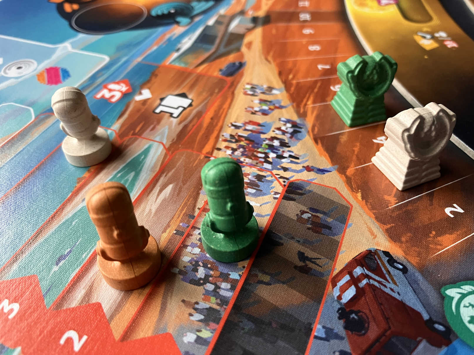 Auszug aus dem Spielplan, Spielfiguren belegen Felder