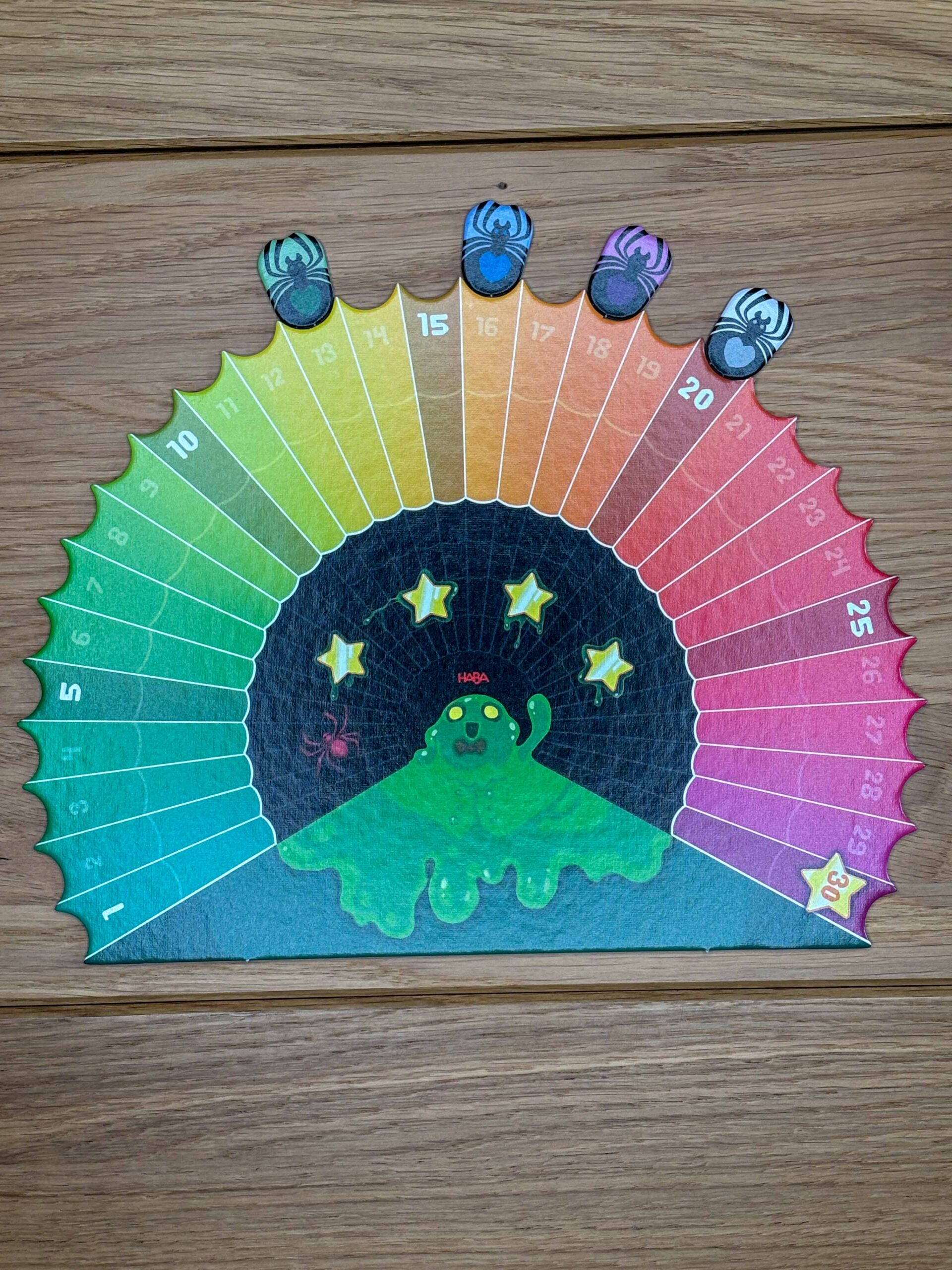 Ein gruseliges Spinnennetz - mit Bewohnern - zeigt euren Punktestand an.