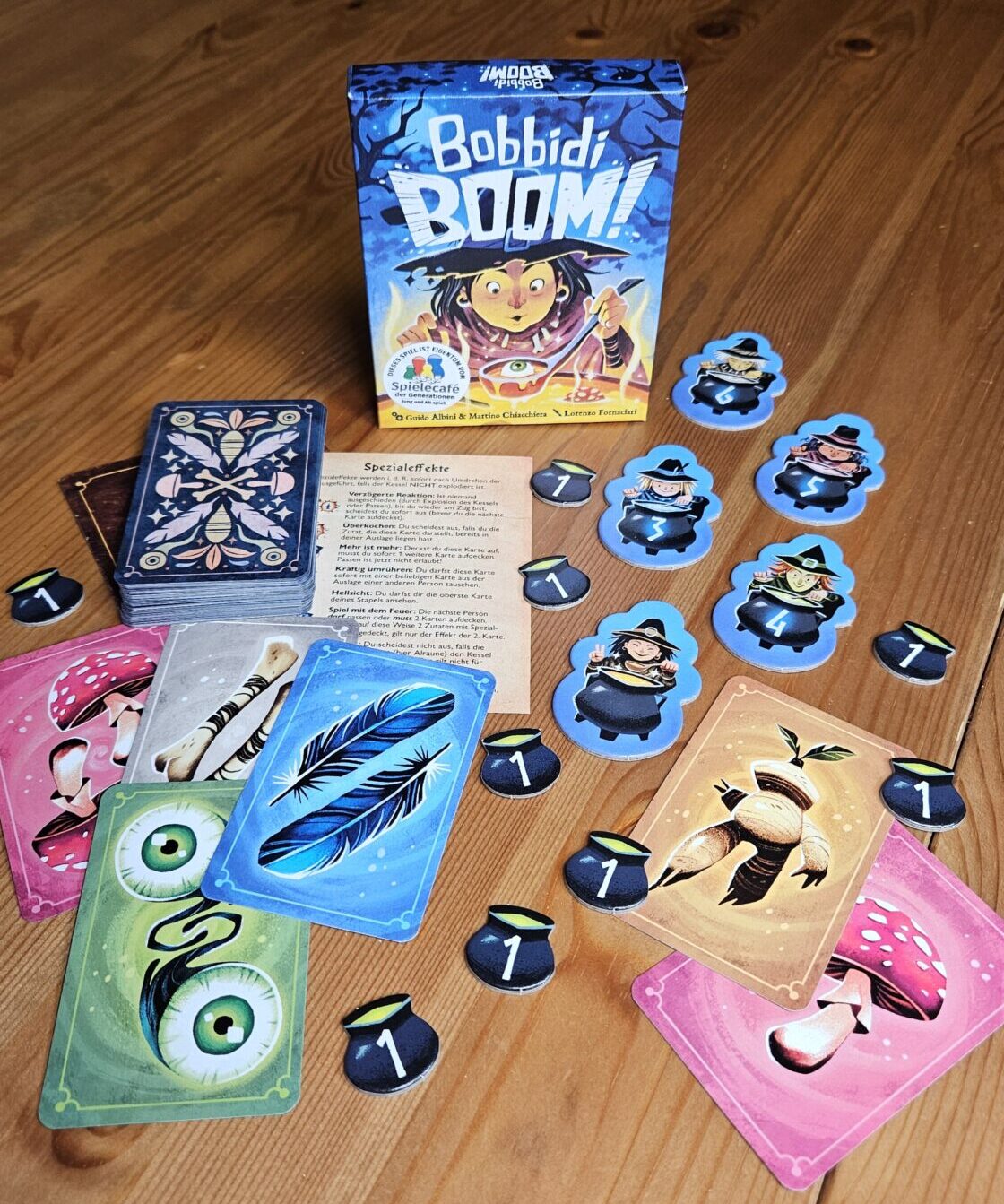 Bobbidi Boom! Verpackung und Spielmaterial