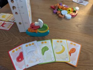 Auf dem Foto ist der Teller mit den Lebensmittel zu sehen, die in dem Spiel aufeinander gestapelt wurden.