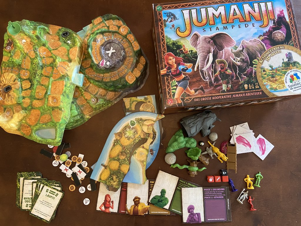 Jumanji Stampede: Verpackung und Spielmaterial